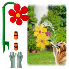 Red Daisy 360 Rotating Garden Sprinkler with Playful Water Arcs and Easy Hose Connection for Kids