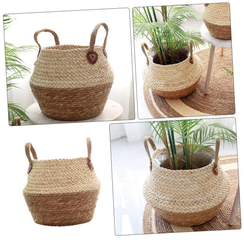 Wicker Basket Handwoven Rustic Design Decorative Straw Storage Basket with Handle for Home Decor 2