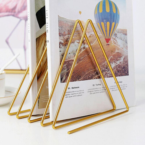 Gold Metal Vinyl Record Holder, Compact Triangular Record Storage Rack, Matte Gold Display Organizer 2