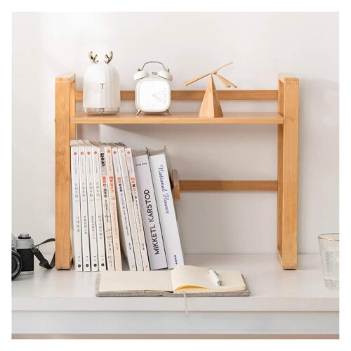 Natural Wood Bookshelf Organizer, Multipurpose Small Bookcase Display Rack, Compact SpaceSaving Design, Size 2 1
