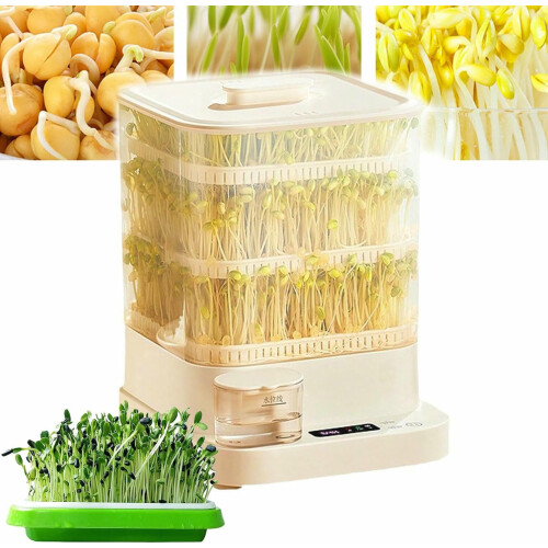 3 Layer Automatic Bean Sprout Machine with LED Display, 360 Spray and Smart Seasonal Modes for Home