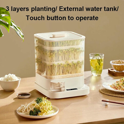 3 Layer Automatic Bean Sprout Machine with LED Display, 360 Spray and Smart Seasonal Modes for Home 1