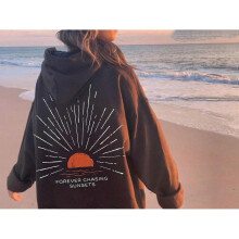 (M, Black MS109) Beach Hoodie Drop Shoulder Sleeve Threaded Sweatshirt Print Trendy Fashion Hoodie Top