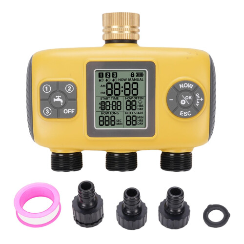 Water Timer for Garden, 3 Outlet Sprinkler Timer with Triple Zone Control and Rain Delay Function for Yard and Lawn