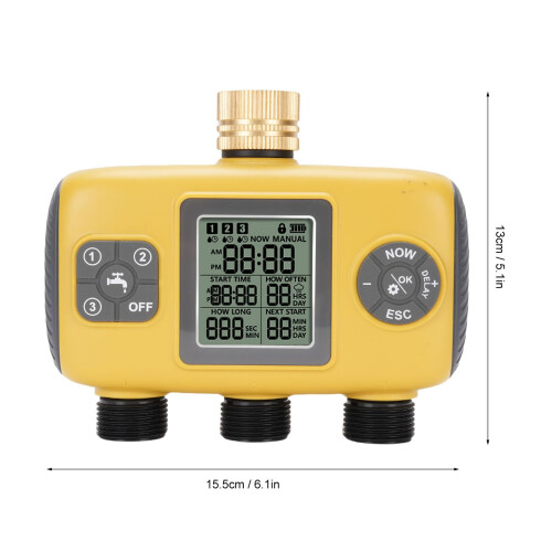 Water Timer for Garden, 3 Outlet Sprinkler Timer with Triple Zone Control and Rain Delay Function for Yard and Lawn 1