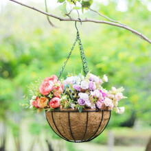 Wrought Iron Hanging Planter with Coco Liner, Round Wall Mounted Flower Basket for Patio and Garden, 8 Inch