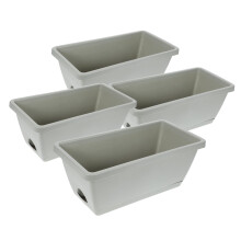 Light Grey Set of 4 Rectangular Window Flower Boxes with Drainage Trays for Balcony and Patio
