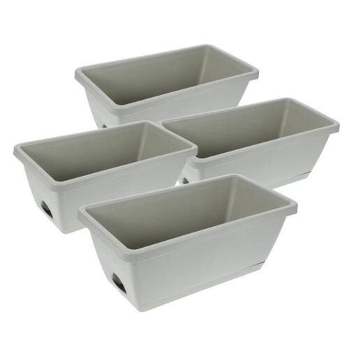 Light Grey Set of 4 Rectangular Window Flower Boxes with Drainage Trays for Balcony and Patio