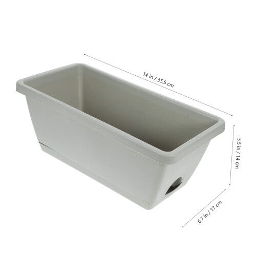 Light Grey Set of 4 Rectangular Window Flower Boxes with Drainage Trays for Balcony and Patio 2
