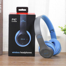 (Blue) P47 Over-Ear Bluetooth Headphones - Wireless Foldable Headset with Active Noise Cancelling & Microphone
