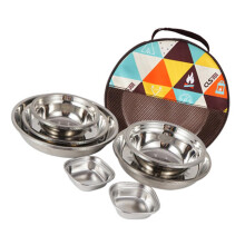 Camping Tableware Set Stainless Steel Plates Bowls Cutlery Lightweight Outdoor Dining Kit with Mesh Bag for Hiking Backpacking Picnic
