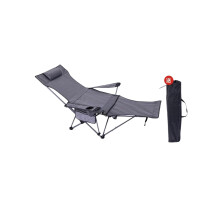 Outdoor Reclining Chair with Ottoman, Foldable Four‑Gear Leg Support, Padded Headrest, Beige and Brown