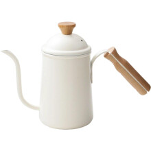 650ml Stainless Steel Gooseneck Coffee Kettle with Precision Pour Control and Wooden Handle White