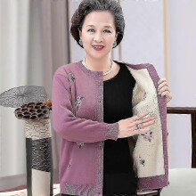 (XL, purple) Cardigans  Grandma Knitting Sweater Middle-aged and Old Women Sweater Cardigan