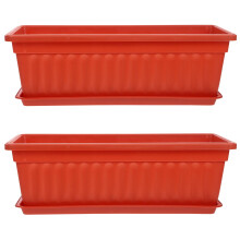 2pcs Rectangular Plastic Planter Box with Drainage Tray for Indoor Outdoor Herbs Vegetables Flowers