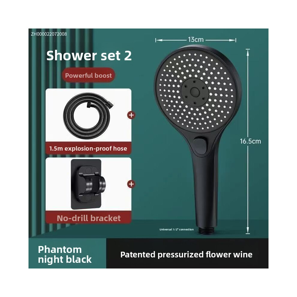 (3Pcs Black) Pressurized High Pressure Shower Head Handheld Wall Mounted Rain Shower Bathroom For Set 694834137911
