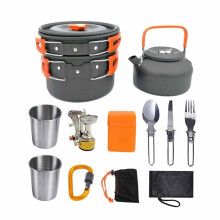 Lightweight Aluminum Camping Cookware Set with Kettle and Tableware for Hiking and Backpacking