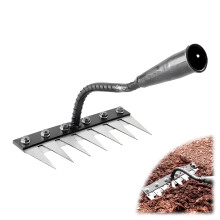 Garden Weeding Rake 7 Teeth Carbon Steel Heavy Duty Tool for Lawn Dethatching and Weed Removal