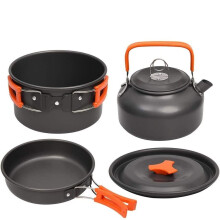 Camping Cookware Set for 23 People, Lightweight Aluminum Nonstick Pots with Kettle and Foldable Handles