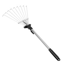 Adjustable Metal Leaf Rake with Telescopic Handle for Lawns, Ergonomic Grip, Durable Head