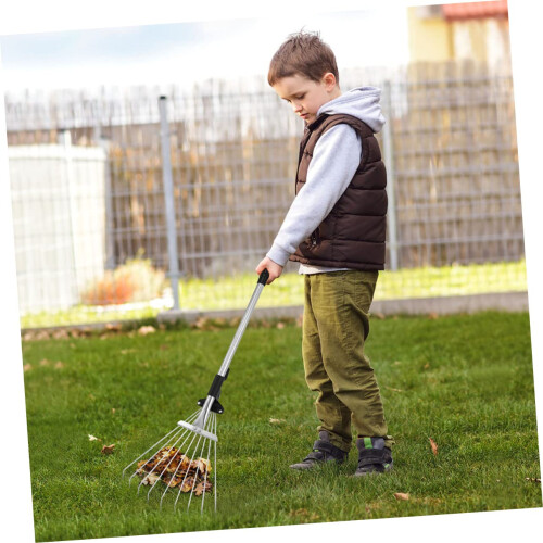 Adjustable Metal Leaf Rake with Telescopic Handle for Lawns, Ergonomic Grip, Durable Head 2