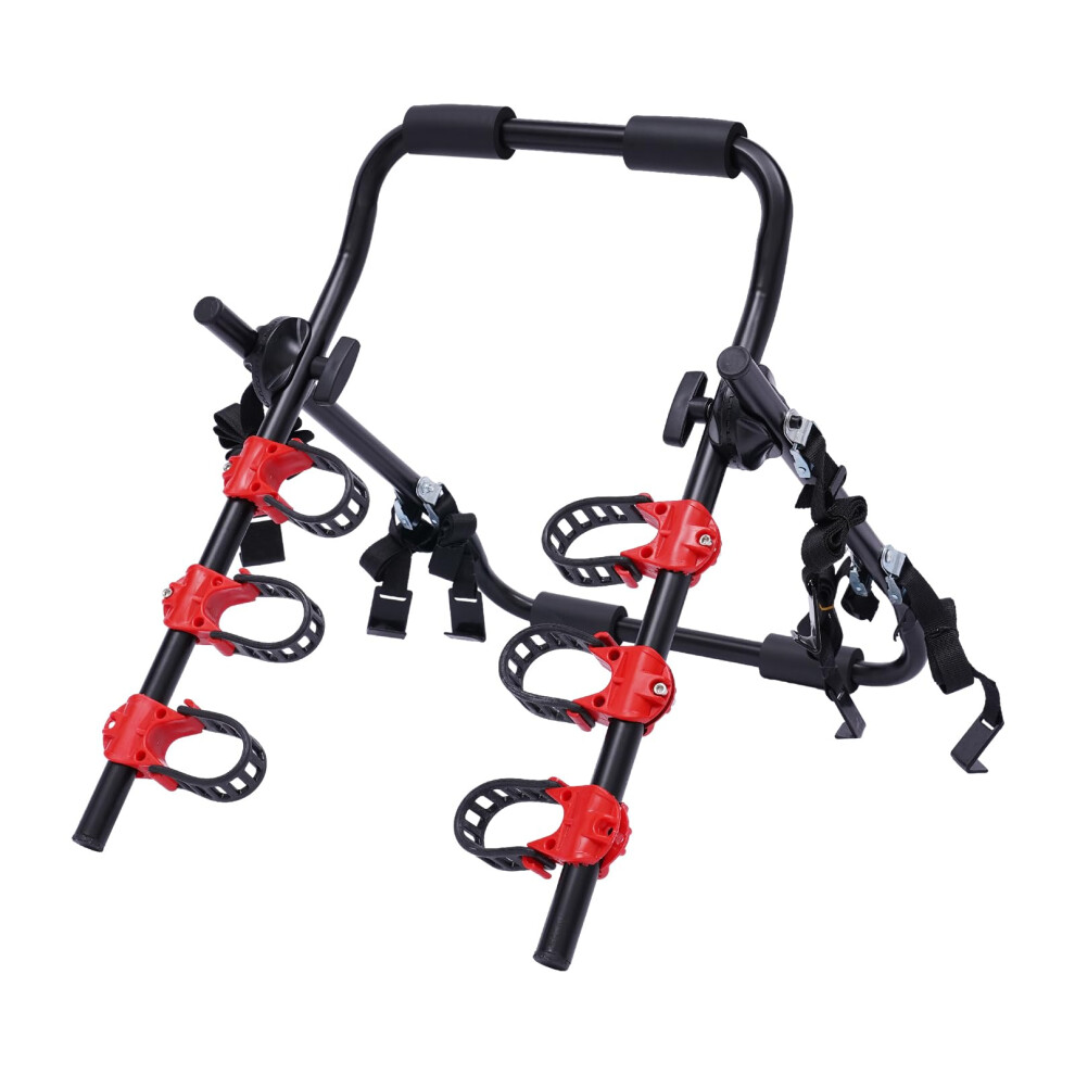 Foldable Trunk Bike Rack For 3 Bicycles, Heavy Duty Rear Mount Car Bike Rack For Suv Sedan Black/Red 9351714491969