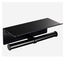 Black Toilet Paper Holder with Shelf, Wall Mounted Space Aluminum Bathroom Tissue Roll Holder, Color C