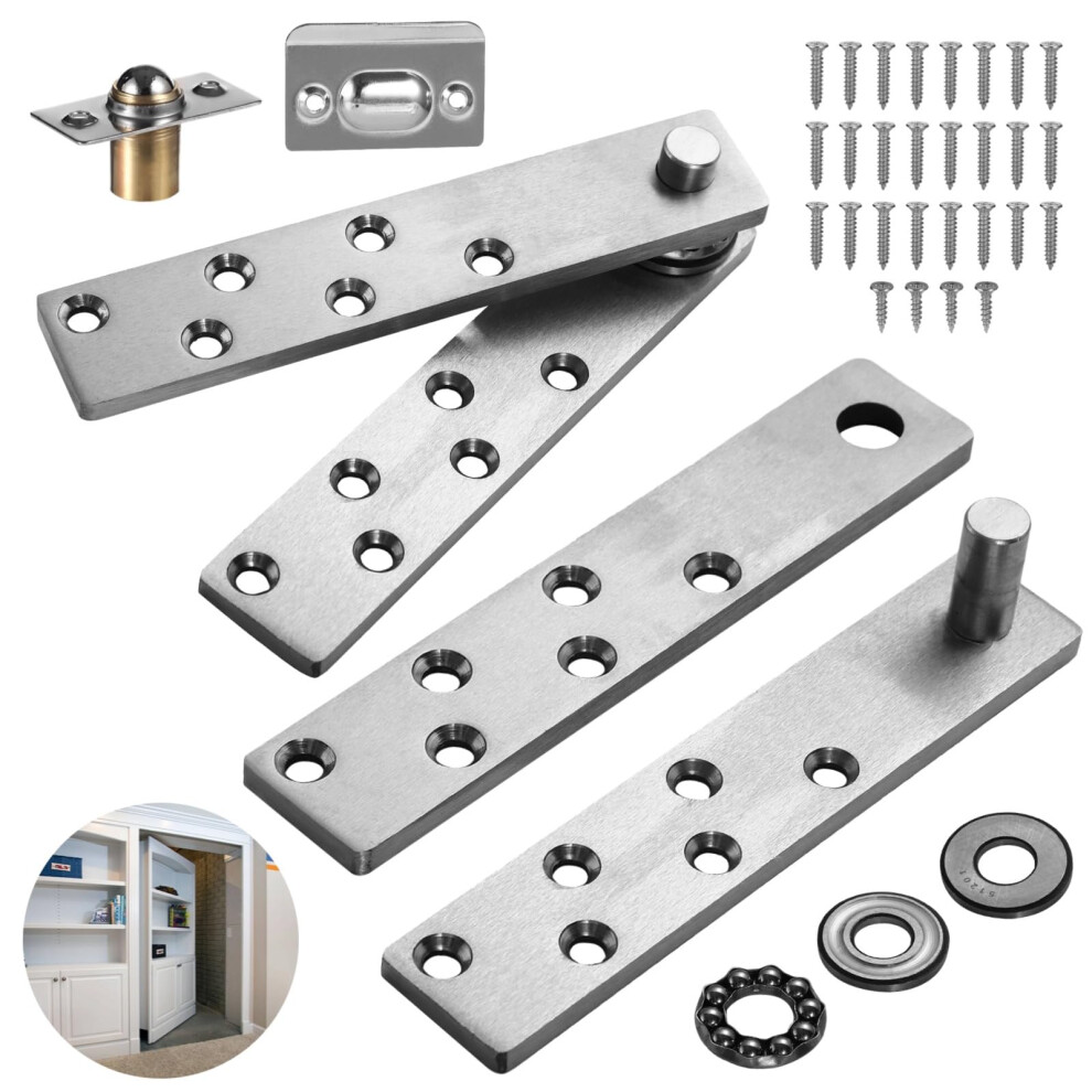 2 Pcs Heavy Duty Pivot Door Hinges Stainless Steel Hidden Bookshelf Secret Door Hinge Silent Smooth Rotation 9351714492034