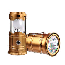 Solar Camping Lantern Rechargeable LED Flashlight GOLD, 2 in 1 Dual Mode with Power Bank for Outdoor and Emergency Use