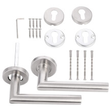2pcs Stainless Steel Door Handle Lever Set, Modern Right Angle Passage Door Lever for Hallway