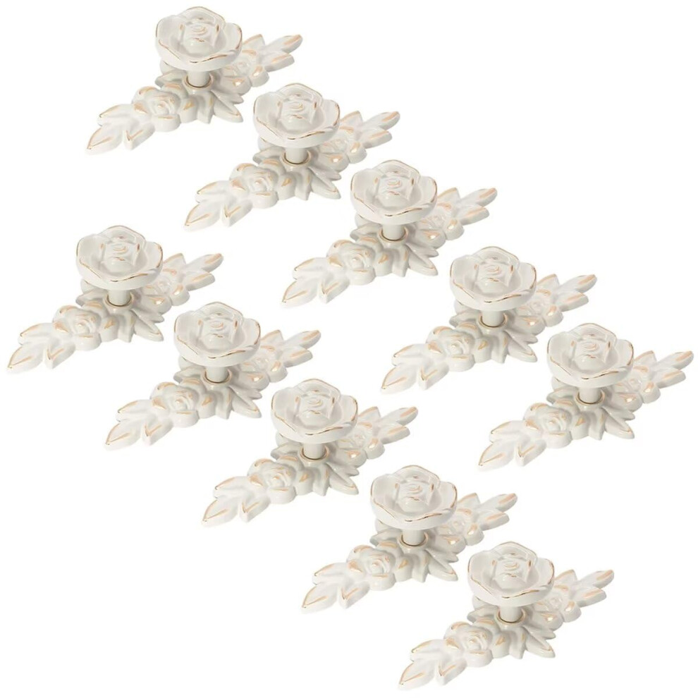 Vintage Rose Cabinet Knobs With Backplate, Antique Flower Drawer Pulls For Dresser, Shabby Chic Zinc Alloy 10 Pack 9351714492324
