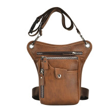 Waterproof Leather Motorcycle Leg Bag for Men, Vintage Waist Thigh Bag with Adjustable Straps