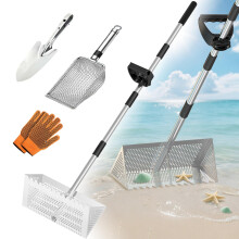 Sand Flea Rake and Shark Tooth Sifter 55 Inch Stainless Steel 16Inch Wide Deep Digging Ergonomic Handle for Beach