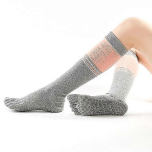 (stripes grey) Non Slip Knee Toe Socks For Women - Pilates, Yoga, Barre Socks With Grips