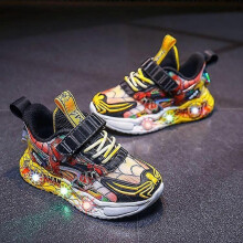 (30, black and yellow) Children's cartoon sports shoes autumn luminous children's shoes mesh boys flash tide cool