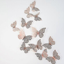 (F, rose gold) 24pcs/2pack 3d Butterfly Wall Decal Diy Art Rose Gold Glitter Sticker For Kids Bedroom Living Room Home Party Decor