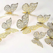 (G, gold) 24pcs/2pack 3d Butterfly Wall Decal Diy Art Rose Gold Glitter Sticker For Kids Bedroom Living Room Home Party Decor