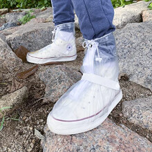 Reusable Waterproof Shoe Covers for Women Kids, Rubber Sole Overshoes for Rain and Snow, Transparent M