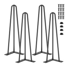 Set of 4 Heavy Duty Black Steel Hairpin Table Legs, Modern Retro Style Furniture Legs with Screws and Floor Protectors, 50cm 3 Rod