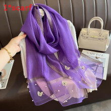 (Lavender)Butterfly Embroidered Silk Scarf Lightweight And Smooth Beach Fashion Accessory