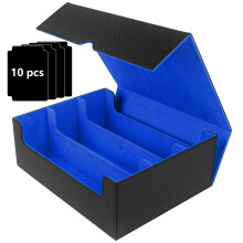 PU Leather Trading Card Storage Box 1800 Cards with Magnetic Closure, Large Capacity Card Deck Case for MTG YuGiOh TCG, Black Blue
