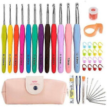 (Pink) 45-piece kit with crochet hooks, markers, tape measure - Knitting Kit multicolor