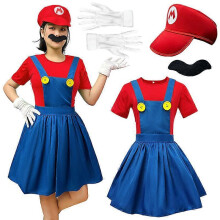 (3XL, Mary Red) Peach Dress Cosplay Costume Halloween Couple Outfit Adult Unisex Stage Performance Costume