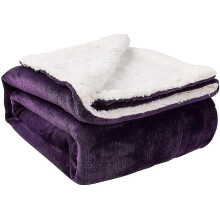 (80inL   60inW, Purple) Reversible Sherpa Flannel Blanket - Super Soft and Lightweight for Beds