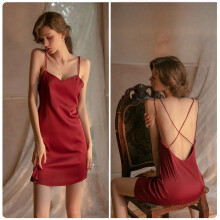 (Maroon,L)Women Satin Nightgown With Tank Top Style And Comfortable Stretch For Home Sleep Comfort