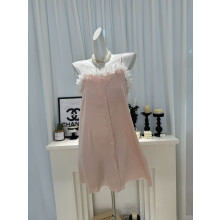(Pink,M)Abito da notte bambina estivo petali fiori con tessuto traspirante seta ghiaccio per abbigliamento giovanile casa