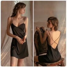 (Black,L)Women Satin Nightgown With Tank Top Style And Comfortable Stretch For Home Sleep Comfort