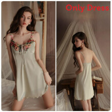 (AppleGreen,L)Simple Satin Sleep Dress With V Neck For Women Suitable For Home And Relaxation Hotel