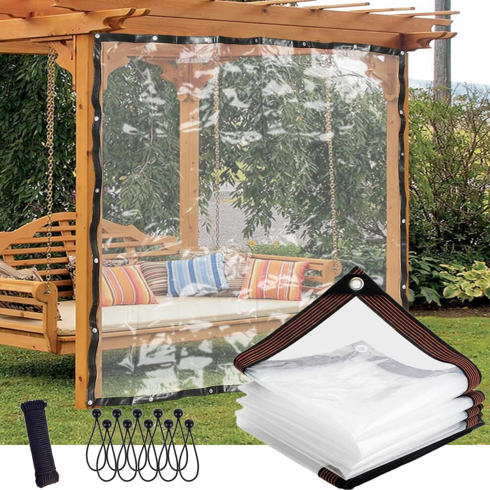 Clear Tarp 8X8 Ft Transparent Pvc Tarpaulin With Grommets, Uv Resistant Waterproof Cover For Patio And Garden 9330225345077