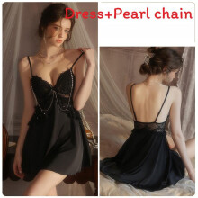 (Black,M)Abito da notte in pizzo raso con imbottitura petto per donna casa salotto comfort riposo